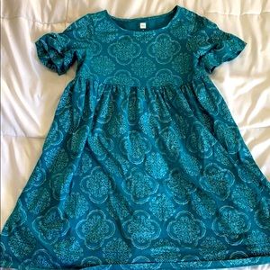 Tea Collection teal dress with silver print